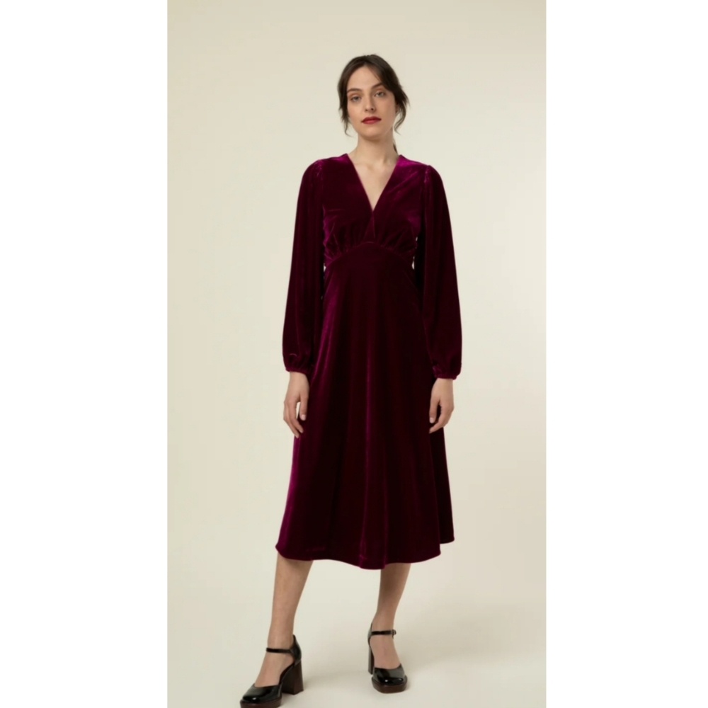 FRNCH PARIS Galane Midi Velvet Dress Small